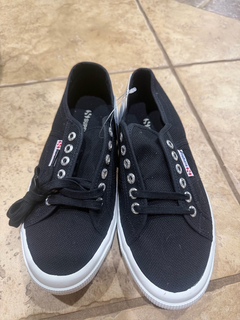 Superga 2750 COTU Classic Black White Canvas Sneakers Women's 8 EU 39 NWT No Box
